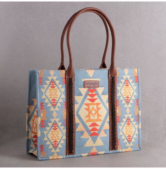 Wrangler Southwestern Blue Canvas Large Tote Bag