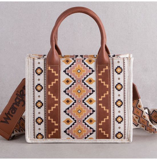 Wrangler Southwestern Print Canvas Tote/Crossbody - Small - Coffee