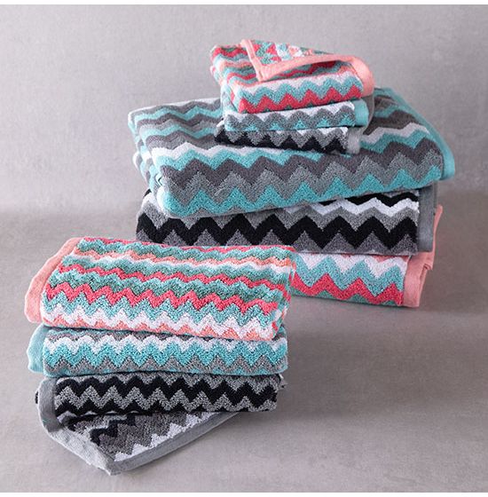 Coral and Turquoise Zig Zag Towels
