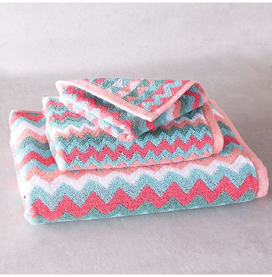 Coral and Turquoise Zig Zag Towels