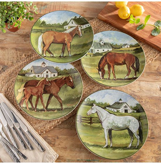 York Stables Horse Dinner Plate Set of 4