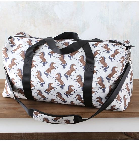 Lila Beige Horse Print Duffle Bag