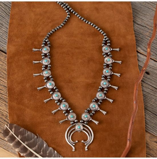 Native American Jewelry White Howlite Squash Blossom Necklace by Phoebe  Tolta