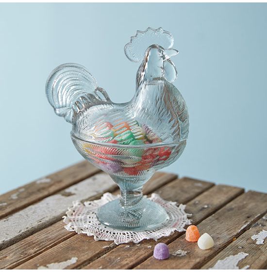 Glass Rooster Candy Dish