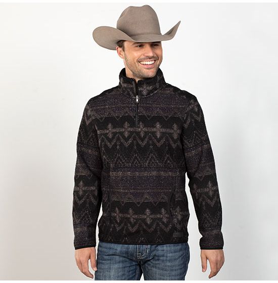 Rock & Roll Denim Black Berber Aztec Quarter Zip Pullover