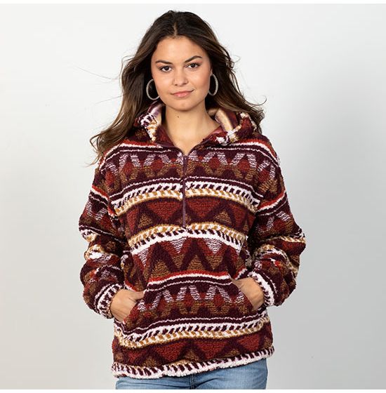 Wrangler Retro Raspberry Aztec Quarter Zip Hoodie