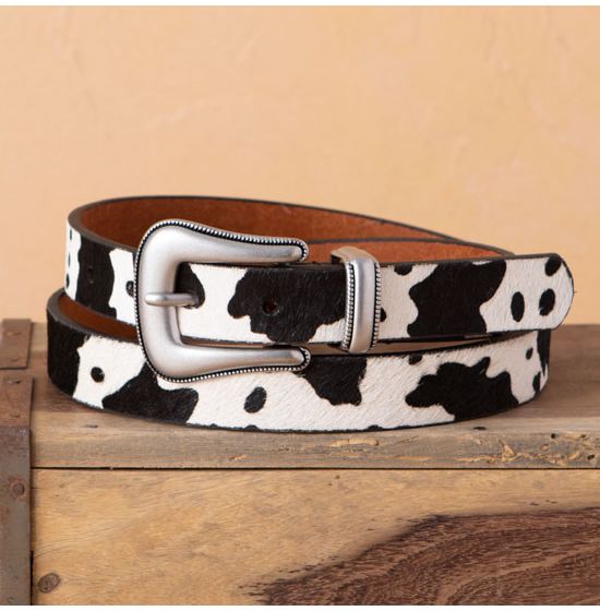 Cow Print Black Calf Hair Belt