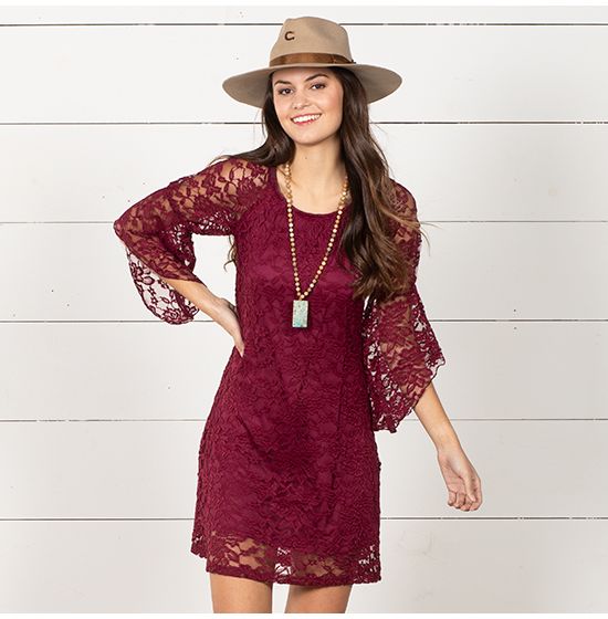 Cowgirl Social Burgundy Lace Dress