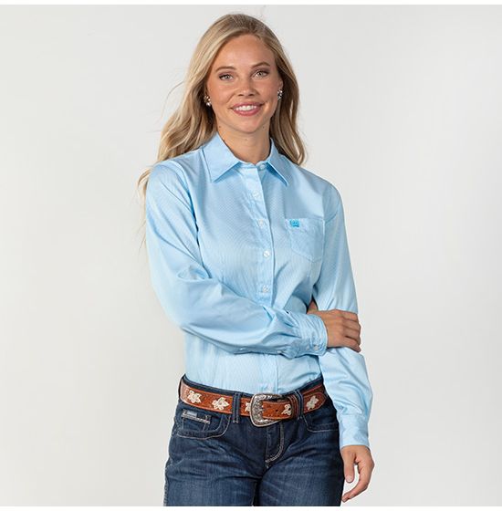 Women's Cinch Long Sleeve Tee - Light Blue