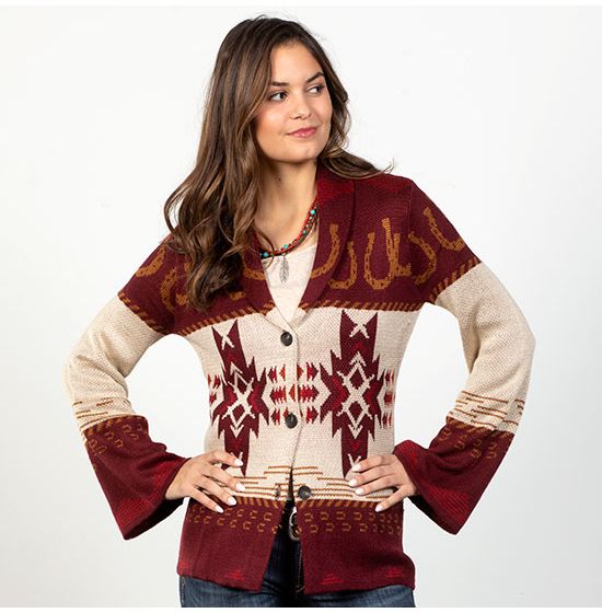Powder River Horseshoes And Aztec Burgundy Sweater