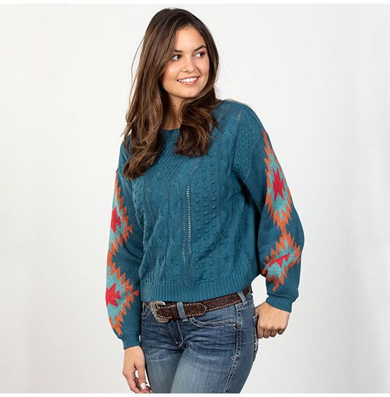 Rock & Roll Cowgirl Navy Aztec Sweater