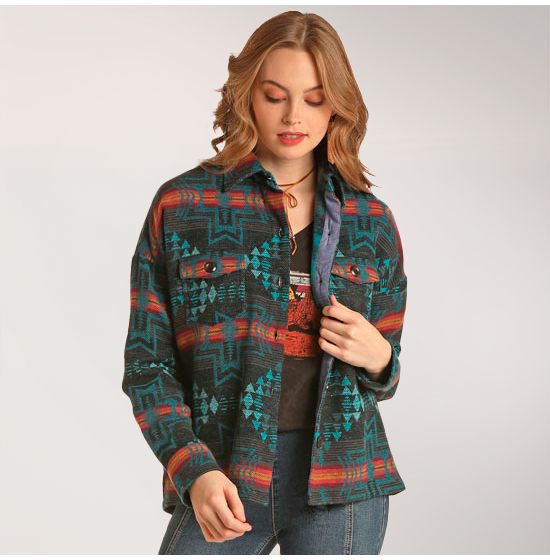 Rock & Roll Cowgirl Dark Aztec Shirt Jacket