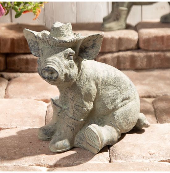 Cement Sitting Pig Garden Statue