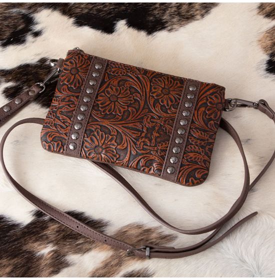 Trinity Ranch Coffee Floral Tooled Clutch