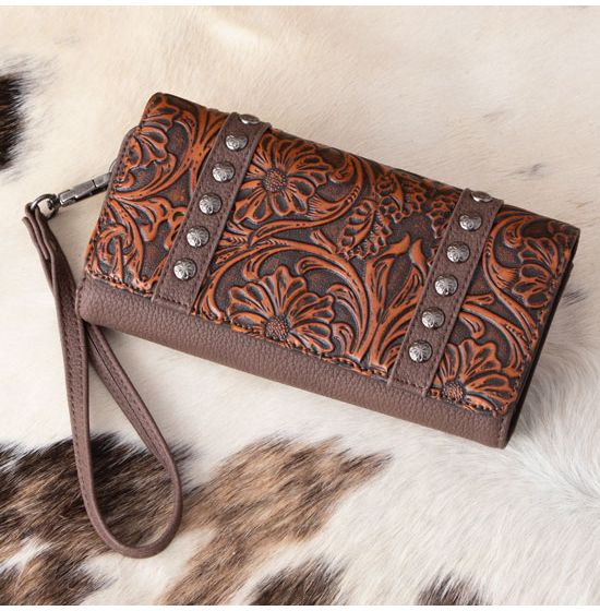 Trinity Ranch Coffee Floral Tooled Wallet