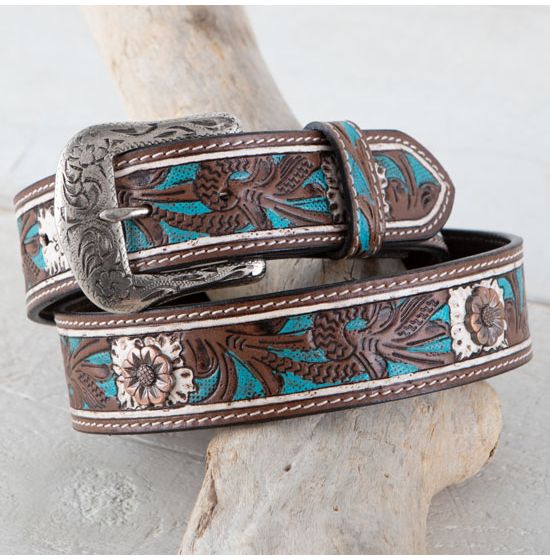 Roper Blue and Cream Floral Belt