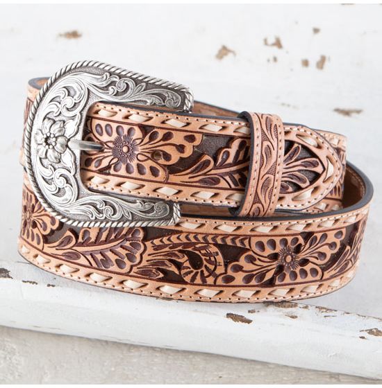 Brown Floral Tooled Western Belt