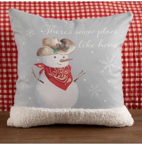 Red Snowman with Ribbon Scarf Christmas Throw Pillow, 18