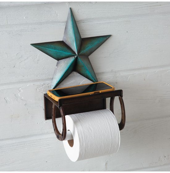 Turquoise Star Toilet Paper Holder with Phone Rest