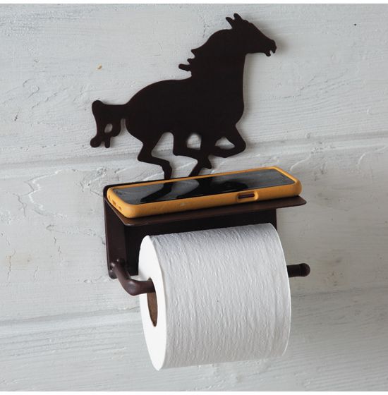 Metal Horse Toilet Paper Holder with Phone Rest