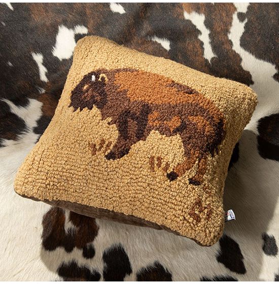 Golden Buffalo 14x14 Hooked Wool Pillow