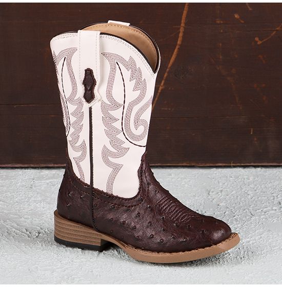 Roper Kids' Ostrich Print Square Toe Boots