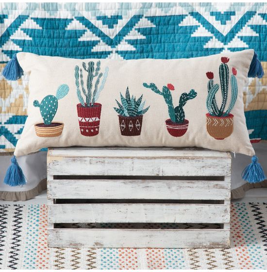 Embroidered cactus pillow hotsell