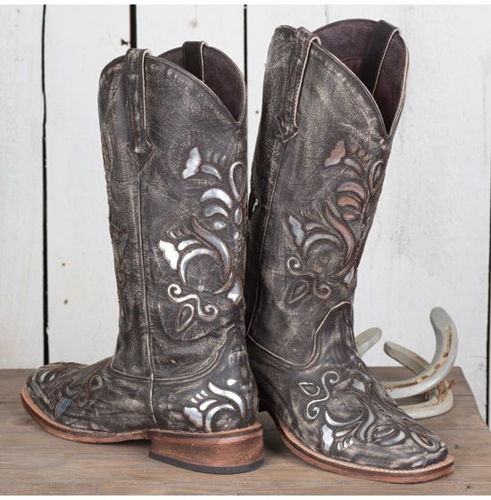 Roper Brown Sanded Silver Inlay Boots