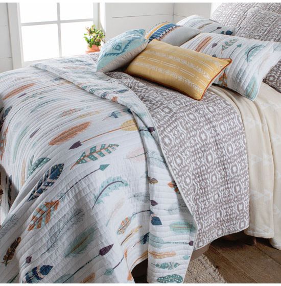 Watercolor Feather Quilted Bedding Collection