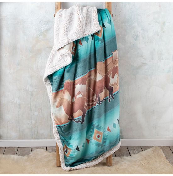 Running Horse Fleece Sherpa Blanket