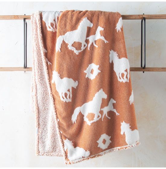 Southwest Wild Horse Fleece Sherpa Throw Blanket