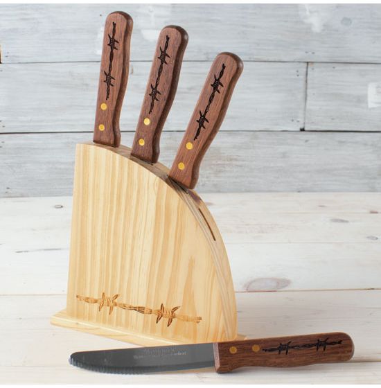 Barbwire Pine Steak Knife Block