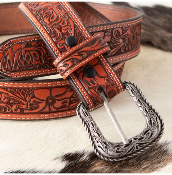 Men's Western Rodeo Fashion Tooled Floral Genuine Leather Belt 2648RS —  Challenger