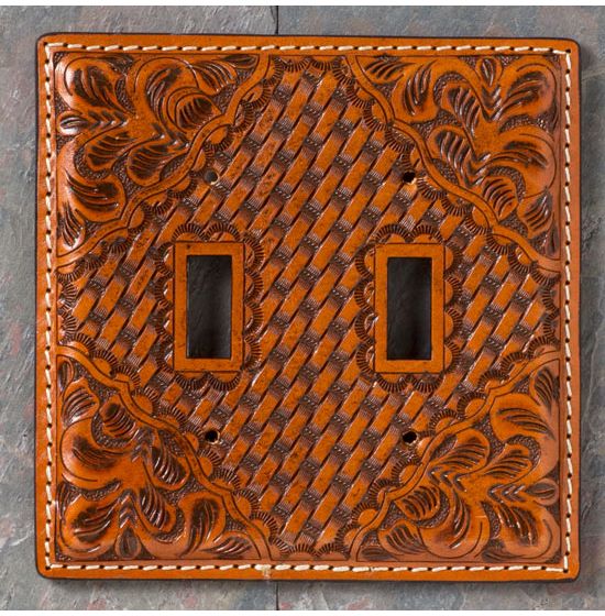 Tooled Leather Double Switch Cover, Leather Switch Plate Covers