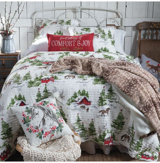 Vintage Winter Horses Quilted Bedding Collection