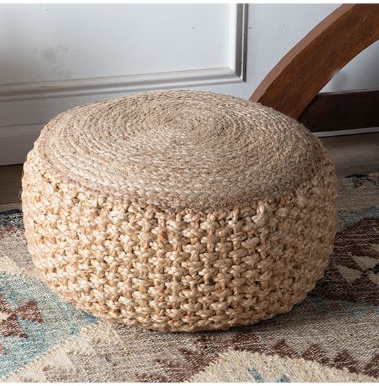 Natural Jute Round Farmhouse Pouf