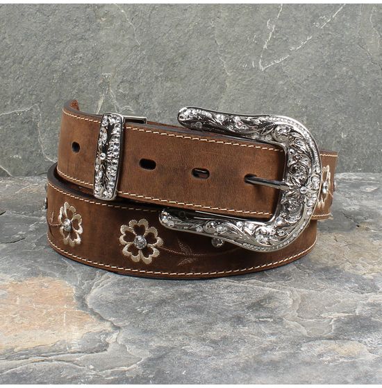 Ariat Brown Floral Crystal Concho Belt