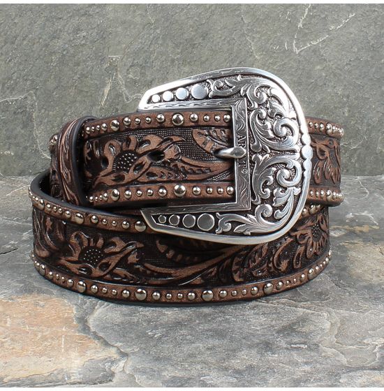 Ariat Brown Floral Studded Belt