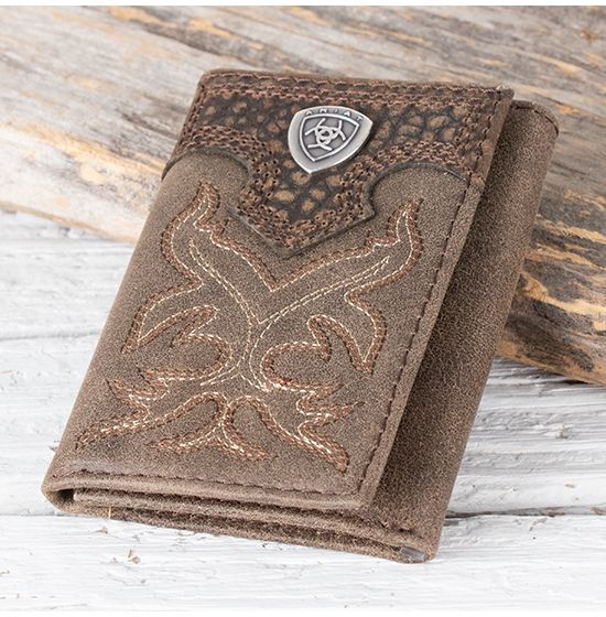 Ariat Medium Brown Boot Stitch Trifold Wallet