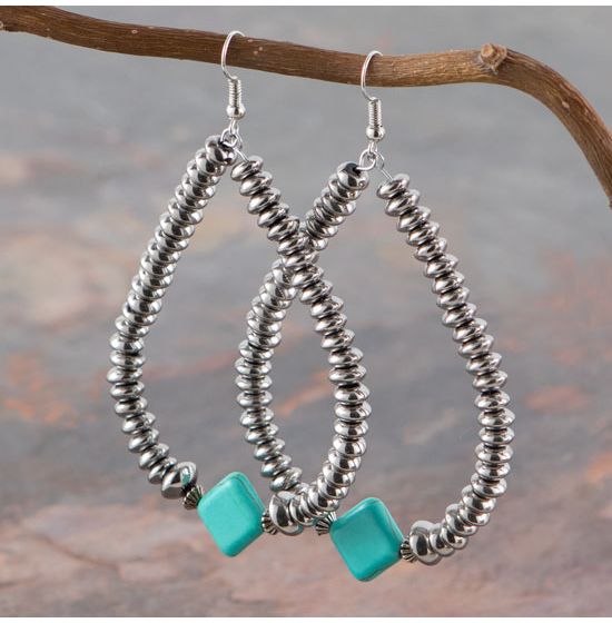 Turquoise Diamond Beaded Hoop Earrings