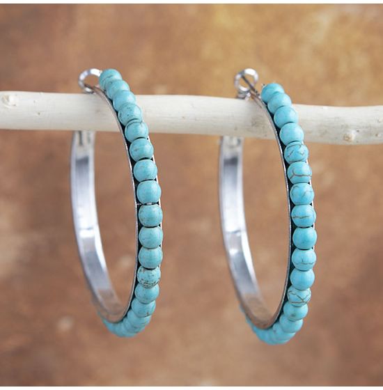 Hoop earrings with discount turquoise bead