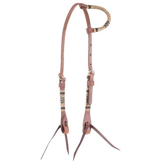 Western Natural One Ear Style Rawhide Braided Headstall with Leather ties 