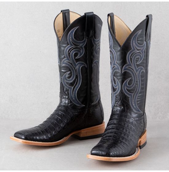Horse Power Top Hand Black Caiman Belly Boots