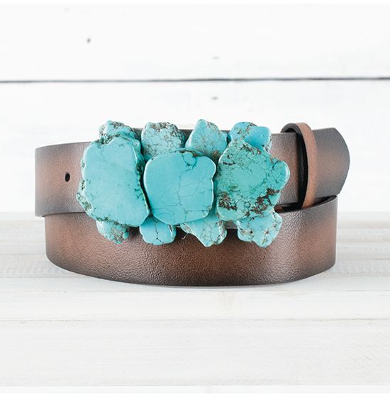 Turquoise slab belt buckle top