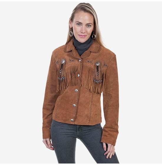 Scully Women's Cinnamon Leather Fringe Beaded Jacket