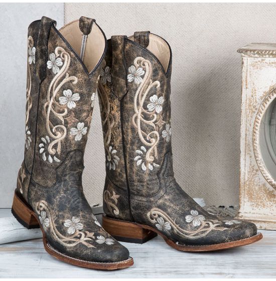 Circle G Square Toe Floral Boots