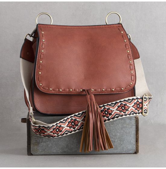 Rust Guitar Strap Tassel Crossbody Bag