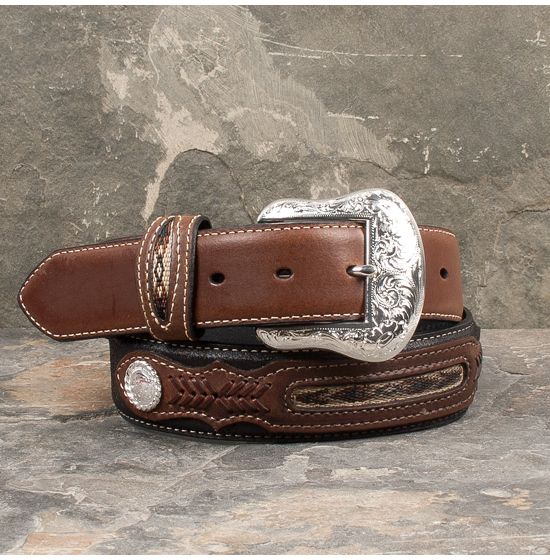 Nocona Men s Western Leather Belt with Aztec Ribbon Inlay