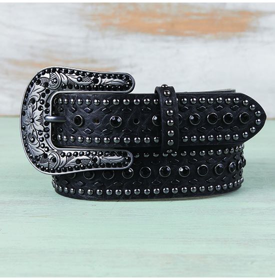 Nocona Ladies& Black Rhinestone Belt