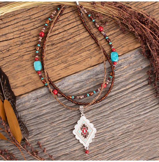 Beaded Aztec Layered Necklace